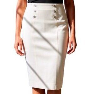 White House | Black Market Cream Button-Detail Pencil Skirt - Size - 00